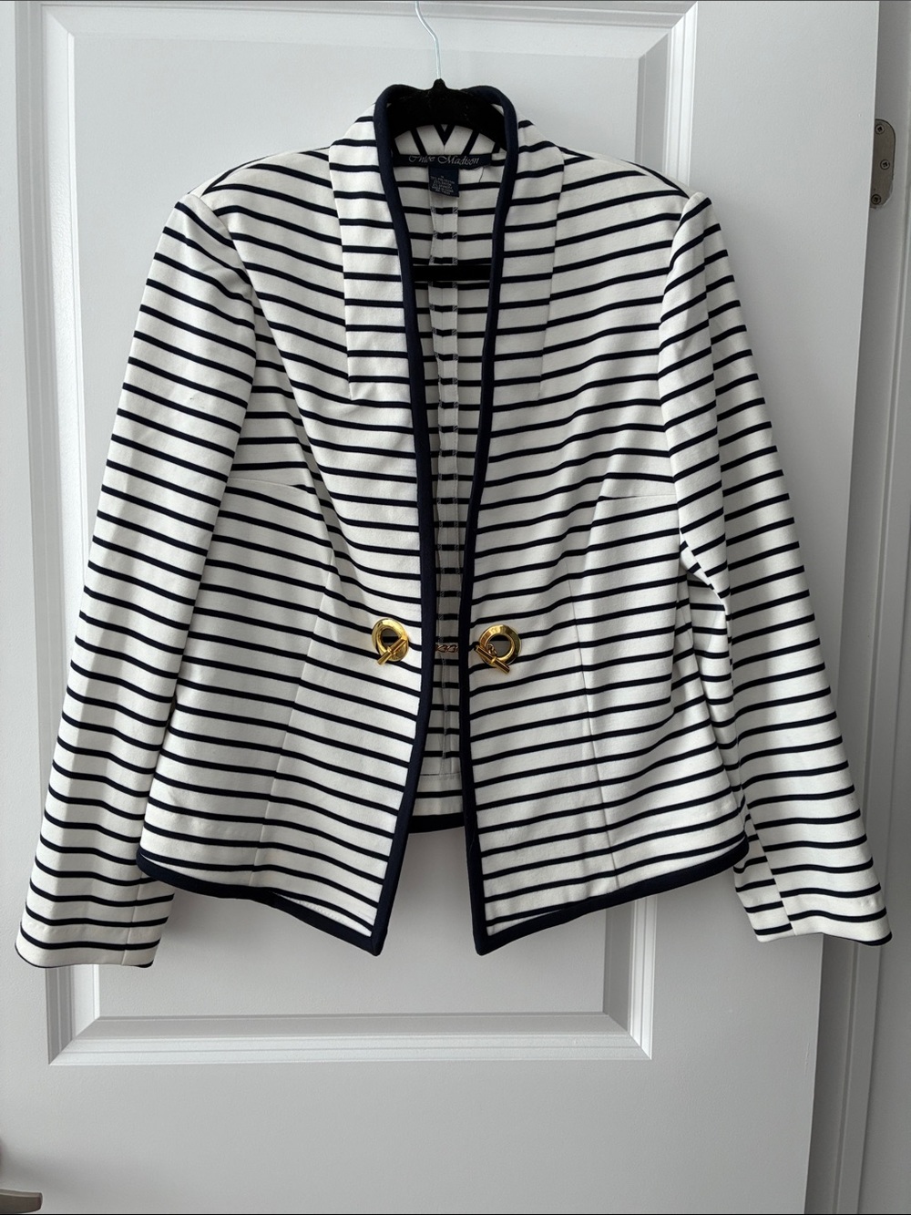 Chloe Madison Size 12 Striped Nautical Style Blazer Jacket - Navy/White